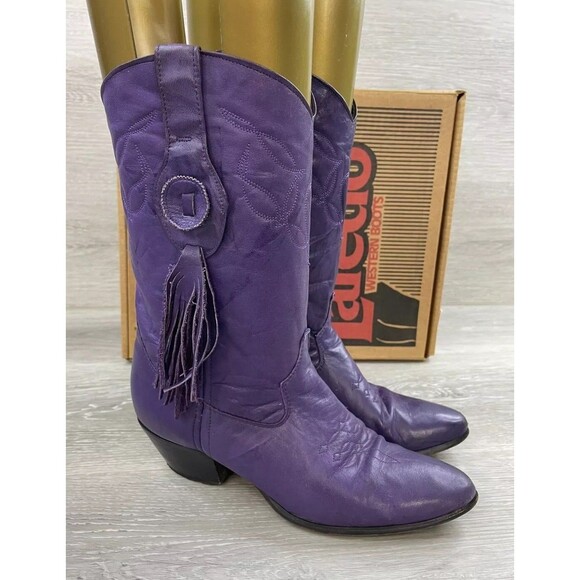 Laredo Women's Purple Leather Almond Toe Fringe Ankle Western